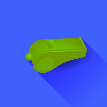 Green Whistle Isolated on Blue Background. Long Shadowのイラスト素材