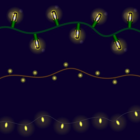 Set of Bright Garlands on Dark Blue Sky Backgroundのイラスト素材