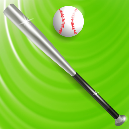 Baseball Bat and Ball Isolated on Green Wave Backgroundのイラスト素材