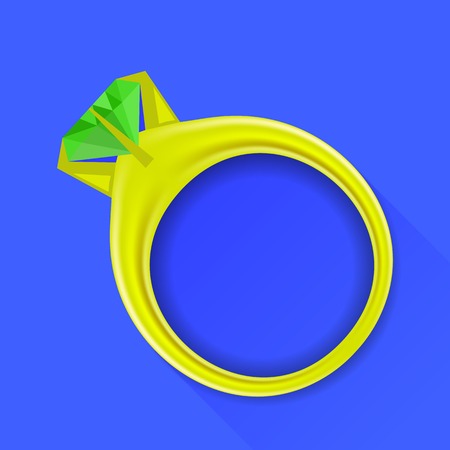 Gold Ring Isolated on Blue Background. Long Shadowの写真素材
