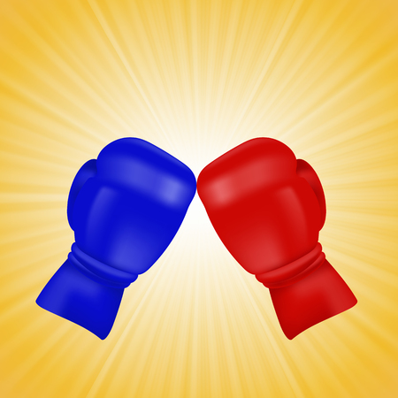 Red and Blue Boxing Gloves Isolated on Yellow Wave Backgroundのイラスト素材