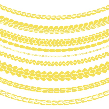 Set of Variety Gold Chain Silhouettes Isolated on White Background
