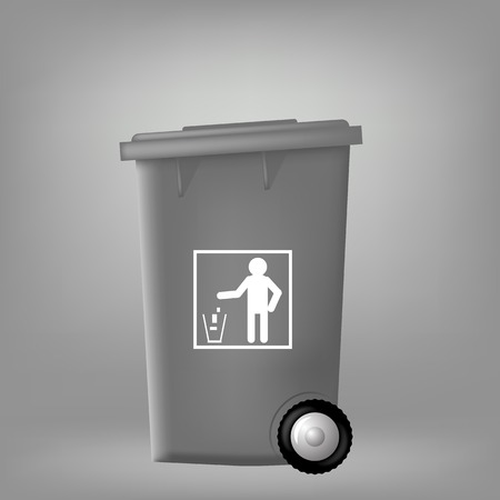 Grey PlasticTrashcan Isolated on Grey Backgrouund. Grey Trash Binのイラスト素材