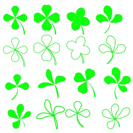 Set of Green Leaves Icons Isolated on White Background. Symbols of Patricks Day. Green  Shamrocksのイラスト素材