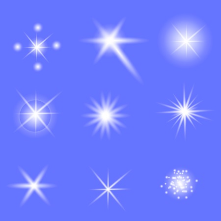 Set of Different White Lights Isolated on Blue Backgroundのイラスト素材