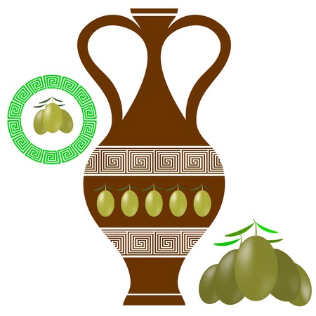 Greek Amphora Isolated on White Background. Olives Icon on White Background.のイラスト素材