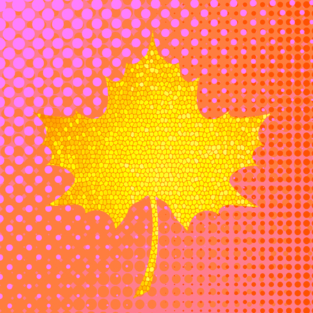 Autumn Yellow Leaf Isolated on Red Dotted Backgroundのイラスト素材