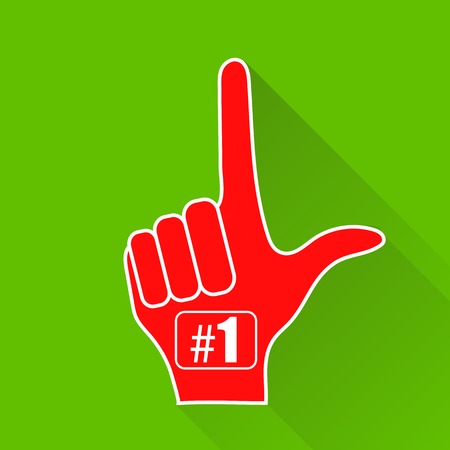 Red Foam Finger Isolated on Green Background. Long Shadowのイラスト素材