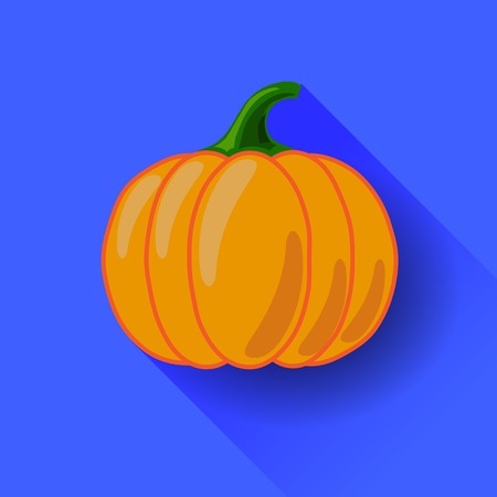 Orange Pumpkin Icon Isolated on Blue Background. Long Shadow. Symbol of Halloweenのイラスト素材