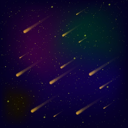 Hight Sky Background. Shooting Stars on Blue Space. Meteor Shower. Meteors Falling on Milky Way Backgroundのイラスト素材