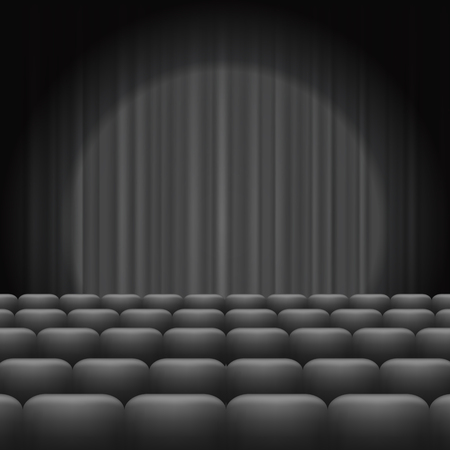GreyCurtains with Spotlight and Seats. Classic Cinema with Grey Chairsのイラスト素材