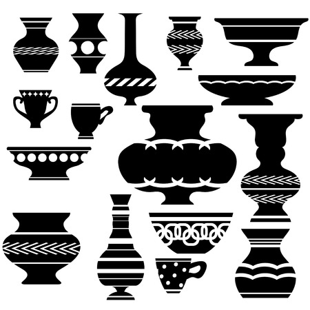 Vector Set of Vases Silhouettes Isolated on White Backgroundのイラスト素材