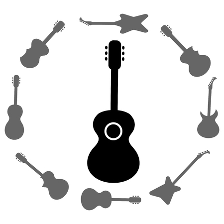 Set of Guitars Silhouettes Isolated on White Background. Guitar Frame.のイラスト素材