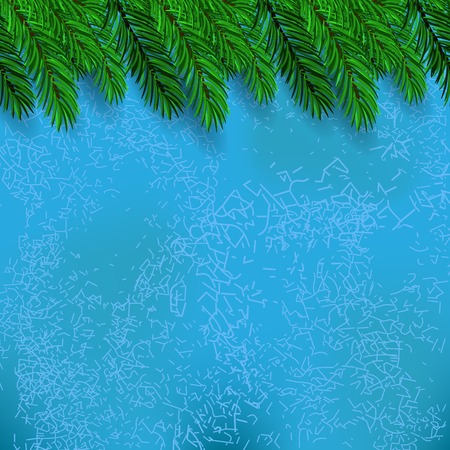 Green Fir Branch on Blue Ice Grunge Backgroundのイラスト素材