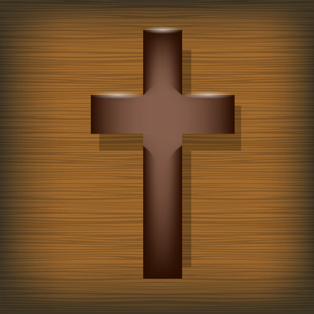 Wood Cross on Wooden Brown Background. Symbol of Religionのイラスト素材