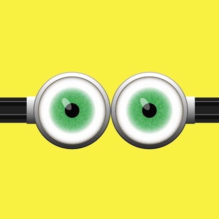Goggle with Two Green Eyes on Yellow Color Background