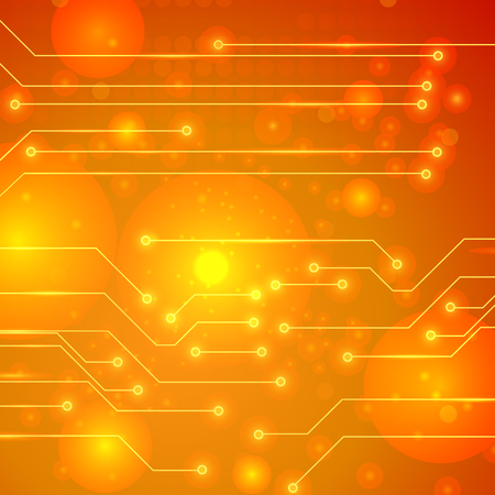 Modern Computer Technology Orange Background. Circuit Board Pattern. High Tech Printed Circuit Boardのイラスト素材