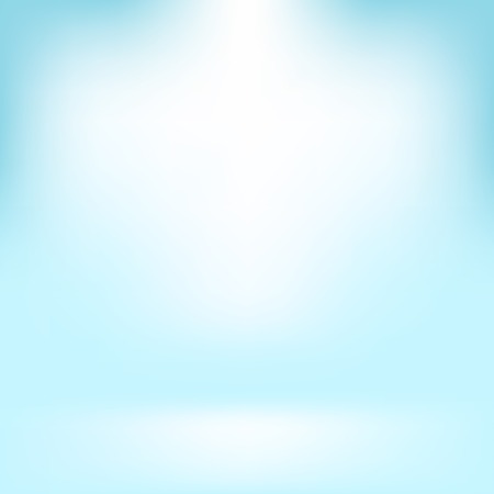Empty Studio. Light Azure Abstract Background with Radial Gradient Effect. Spotlights Blurred Background. Flat Wall and Floor in Empty Spacious Room Interior for Your Productsのイラスト素材