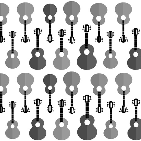 Set of Different Acoustic Guitars Silhouettes Isolated on White Background. Musical Pattern.のイラスト素材