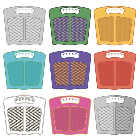 Set of Colorful Body Weigh Scales Icons Isolated on White Background. Bathroom Scales Symbolsのイラスト素材