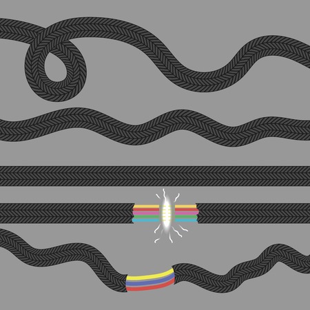 Set of Cables on Grey Background. Damaged Cableのイラスト素材