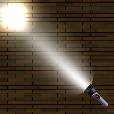 Light Flash on Dark Brick Background. White Beam of Lightのイラスト素材