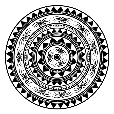 Islam, Arabic, Indian, Ottoman Motifs. Monochrome Contour Mandala Isolated on White Background. Ethnic Amulet of Mandalaのイラスト素材