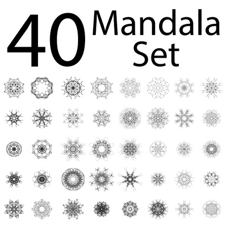 Islam, Arabic, Indian, Ottoman Motifs. Monochrome Contour Mandala Isolated on White Background. Ethnic Amulet of Mandalaのイラスト素材