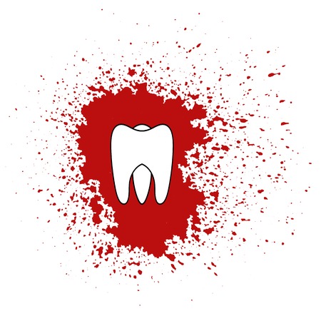 Tooth Icon Isolated on Red Splatter Backgroundのイラスト素材