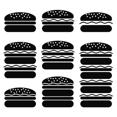 Set of Different Hamburger Icons Isolated on White Background. Symbol of Fast Food.のイラスト素材