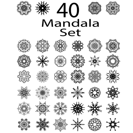 Islam, Arabic, Indian, Ottoman Motifs. Monochrome Contour Mandala Isolated on White Background. Ethnic Amulet of Mandalaのイラスト素材