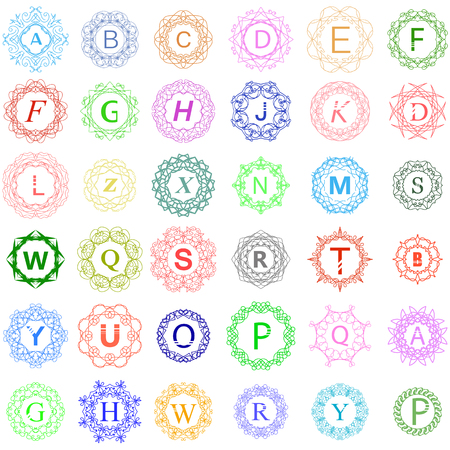 Simple  Monogram Design Template on White Background. Colorful Circle Ornaments.のイラスト素材