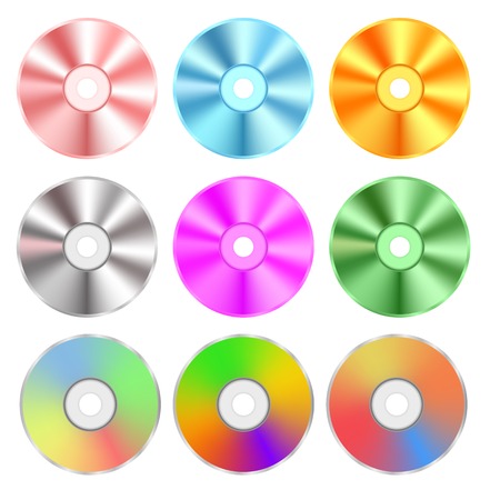 Set of Realistic Colorful Compact Discs Isolated on White Backgroundのイラスト素材