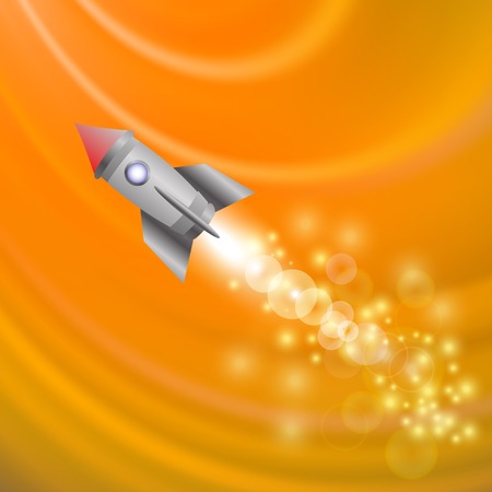 Space Rocket on Orange Wave Background . Launching Spacecraft.のイラスト素材
