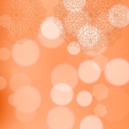 Circle Lace Ornament, Round Ornamental Geometric Doily Pattern, Christmas Snowflake Decoration on Blurred Backgroundのイラスト素材