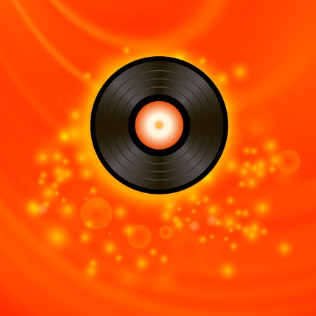 Retro Vinyl Disc on Red Blurred Backgroundのイラスト素材