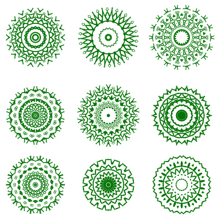 Round Geometric Ornaments Set Isolated on White Backgroundの写真素材