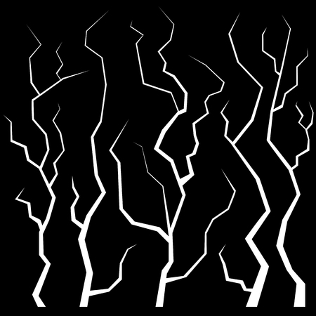 Set of Cracks for Disaster Design Isolated on Dark Background. Earthquake Failures. Movement of the Earths Crustのイラスト素材