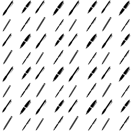 Seamless Pen Pattern. Set of Pens Isolated on White Backgroundのイラスト素材