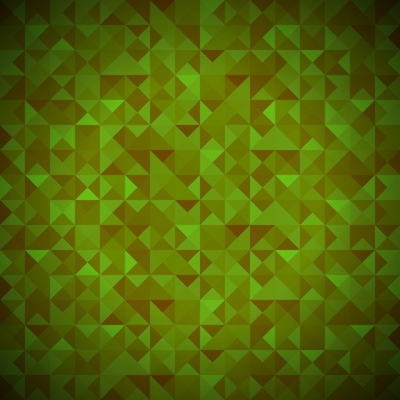 Green Background with Geometric Shapes, Triangles. Old Mosaic. Green-Mosaic-Banner. Geometric Hipster Green Pattern with Place for Your Text. Graphic Template Backgroundのイラスト素材