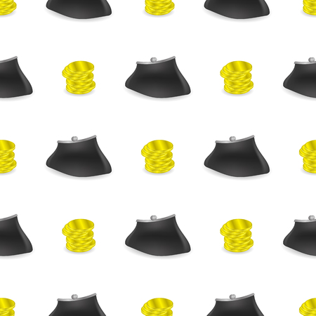 Yellow Coins Pattern. Money Wallet Seamless Background.のイラスト素材