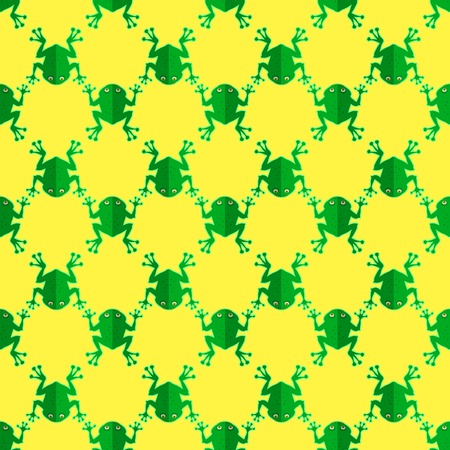Seamless Cartoon Frog Pattern. Animal Yellow Backgroundのイラスト素材