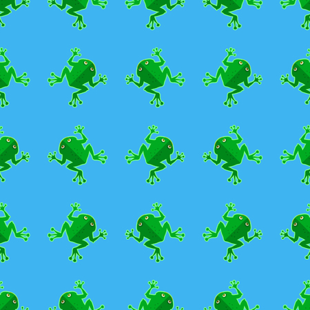 Seamless Cartoon Frog Pattern. Animal Blue Backgroundのイラスト素材