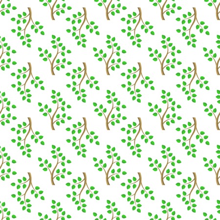 Green Cartoon Tree Leaves Seamless Background. Summer Plant Patternのイラスト素材