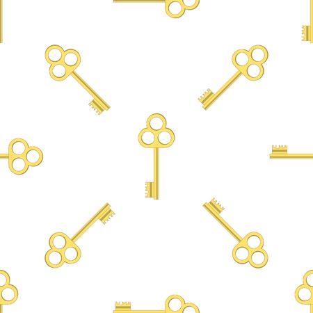 Yellow Keys Isolated on White Background. Seamless Gold Key Patternのイラスト素材