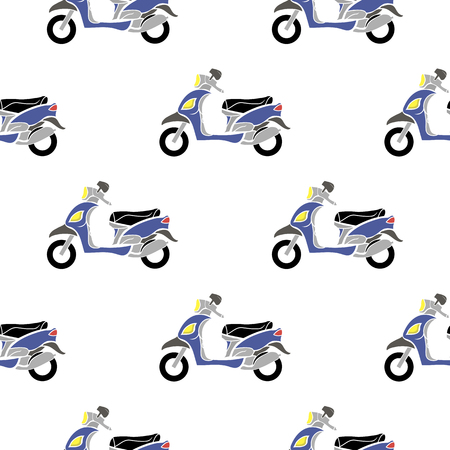 Blue Scooters Isolated on White Background. Seamless Minibike Patternのイラスト素材