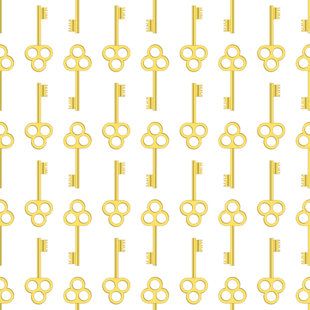 Yellow Keys Isolated on White Background. Seamless Gold Key Patternのイラスト素材