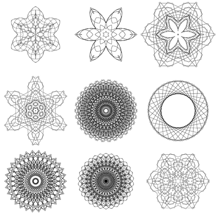 Set of Black Circle Ornaments Isolated on White Backgroundの写真素材