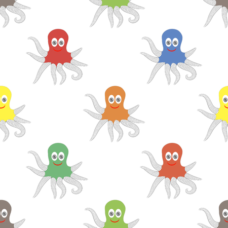 Octipus Animal Seamless Pattern. Colorful Octopus  Isolated on White Backgroundのイラスト素材