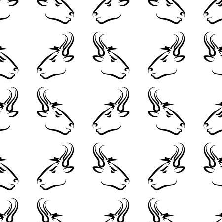 Bull Head Icon Seamless Pattern. Farm Cow Backgroundのイラスト素材